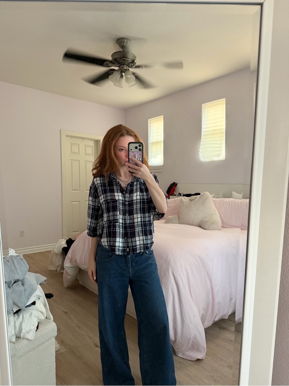 Garage Navy & White Plaid Button-Up Shirt
